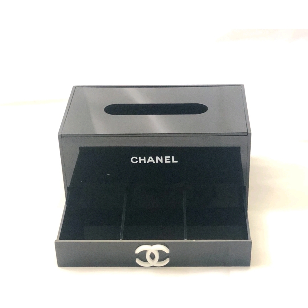 Black Tissue Holder With A Bottom Drawer For Storage